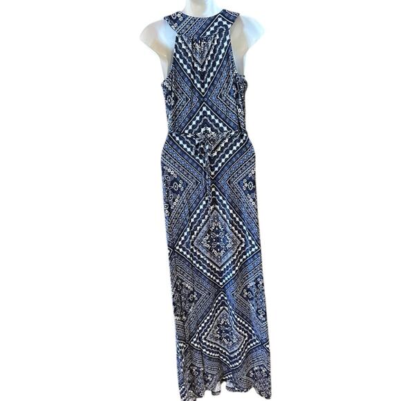 Motherhood Maternity Womens Small Blue and White Geometric Maxi Dress - Picture 2 of 8